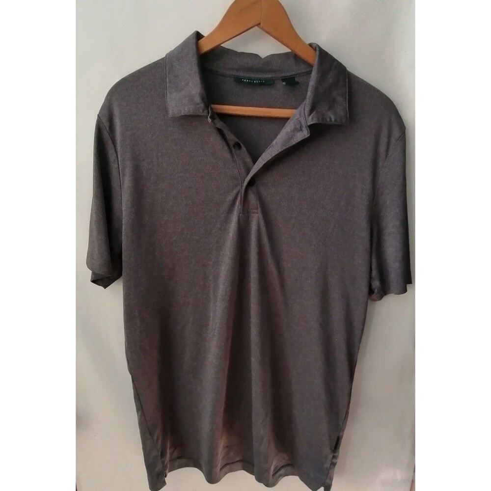 Perry Ellis Mens M Golf Polo Shirt Short Sleeve Gray Fine Ribs Casual Preppy